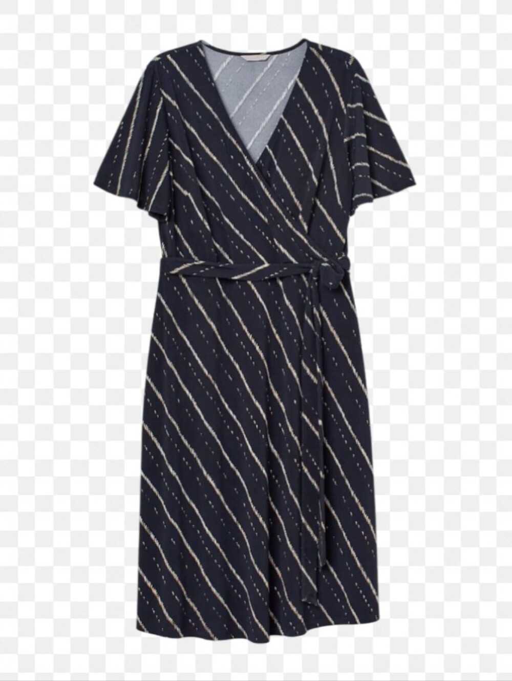 H&M Black Wrap Midi Dress with White Diagonal Stripes